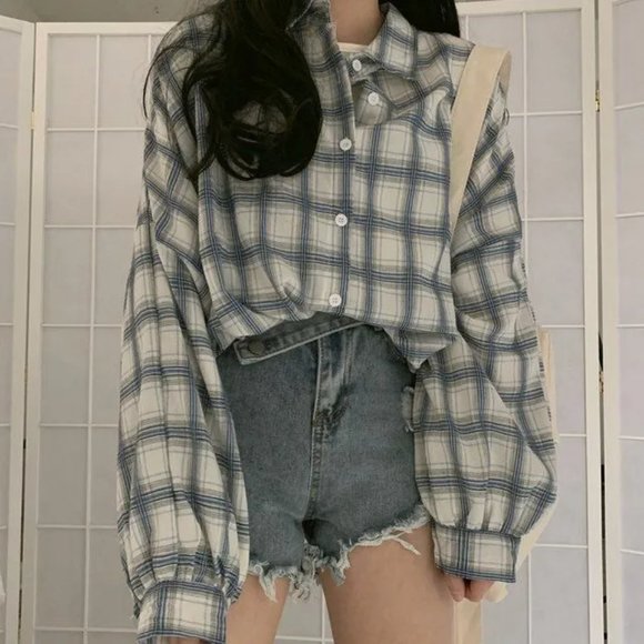 Einshine Tops - Einshine - Long-Sleeve Plaid Shirt